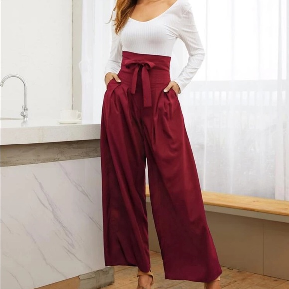 Boho belted high waisted wide leg pants - Picture 6 of 15